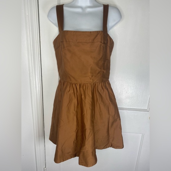 Alice + Olivia Sage Stretch Lace-Up Cotton Blend Sateen  Brown Mini Dress - Picture 2 of 9